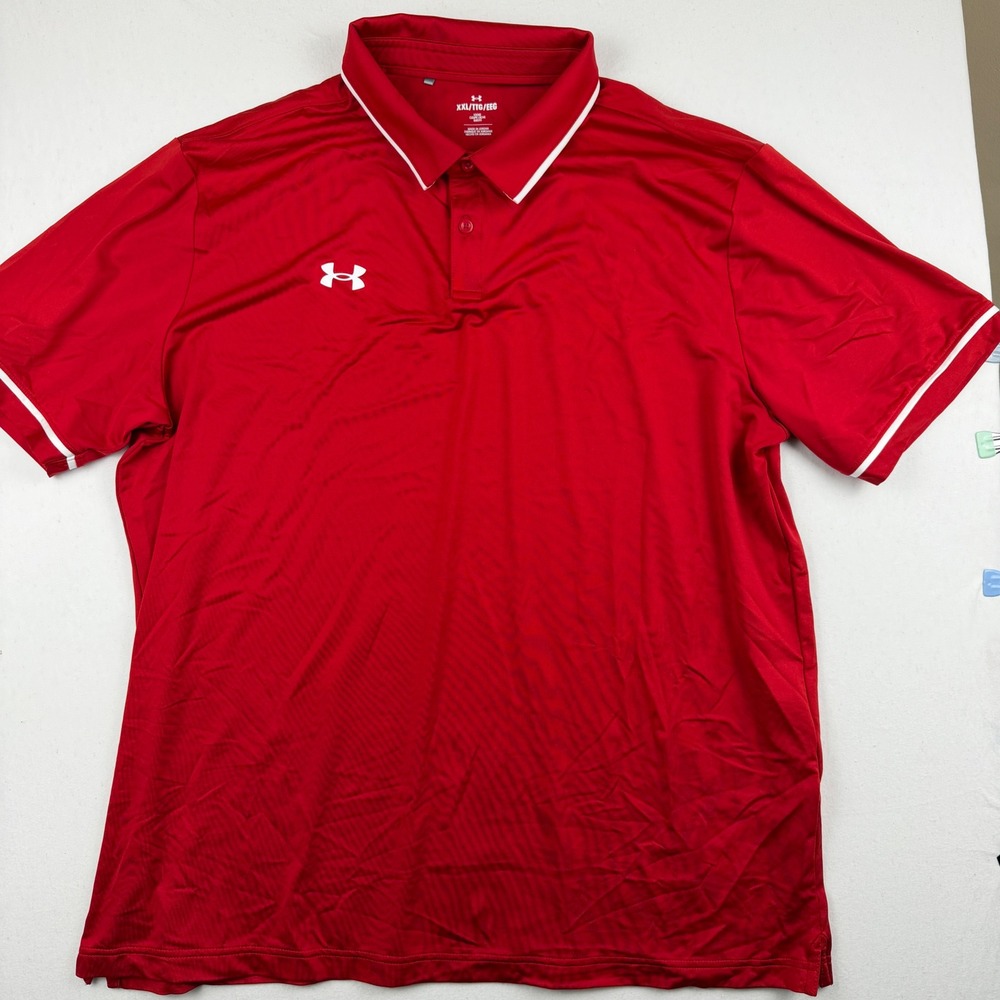 Under Armour Mens XXL Red Loose Fit Performance Short Sleeve Polo Shirt